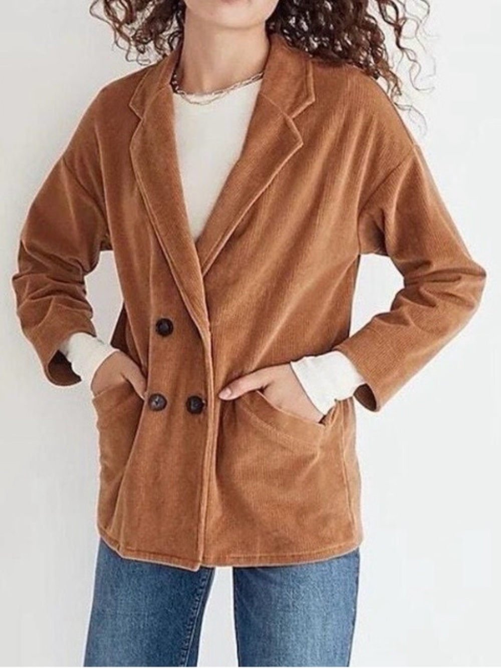 Madewell Double breasted Tan corduroy blazer XS